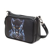 Женская кожаная сумка через плечо с рисунком ручной работы "Пантерка" — кросс боди с росписью и вышивкой на заказ