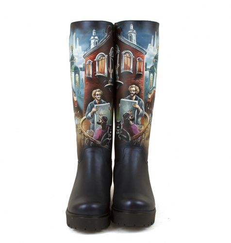 Комплект кожаные сапоги и шоппер "Мастер и Маргарита" - кожаный женский набор рюкзак и ботинки ручной работы с рисунком |  Sumnizza фото 5