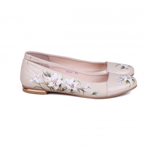 Кожаные туфли-балетки "Белые цветы" - кожаные женские балетки ручной работы с рисунком на заказ |  Sumnizza фото 3