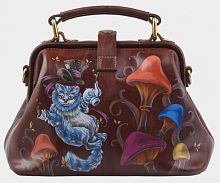 Женский саквояж из кожи "Чеширский кот" ручной работы с рисунком и вышивкой на заказ
