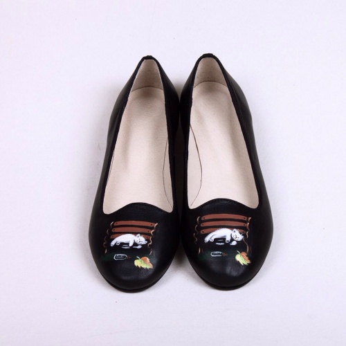 Женские балетки из кожи "Спящий котик" - кожаные женские балетки ручной работы с рисунком на заказ |  Sumnizza фото 2