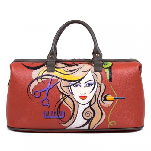 Удлиненный саквояж "Саквояж парикмахера" - кожаный дорожный саквояж ручной работы с рисунком на заказ |  Sumnizza