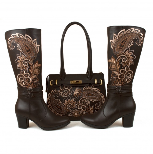 Женские зимние сапоги с вышивкой "Огурцы" - кожаные и замшевые женские сапоги ручной работы с рисунком на заказ | Sumnizza фото 2