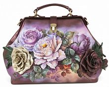 Сумка саквояж с розами из кожи "Садовые розы" ручной работы с рисунком и вышивкой на заказ
