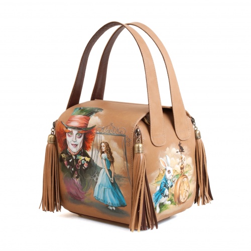 Женская сумка с квадратным дном "Зазеркалье" ручной работы с рисунком и вышивкой на заказ
 фото 2