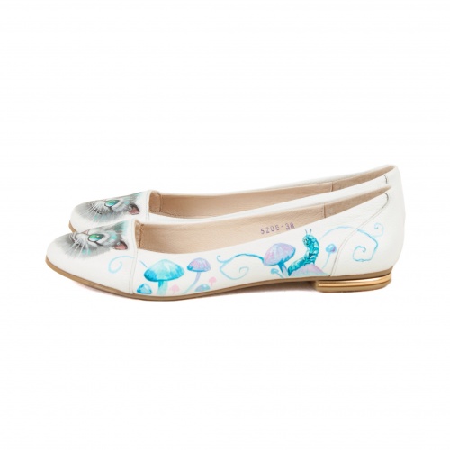 Комплект балетки и рюкзак "Чеширское чаепитие" - кожаный женский набор рюкзак и ботинки ручной работы с рисунком |  Sumnizza фото 2