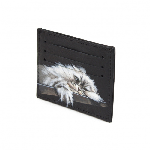 Холдер для карт с ручной росписью "Котик" - кожаный женский конверт для карт, холдер ручной работы с рисунком |  Sumnizza фото 4