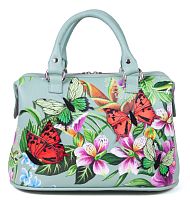 Саквояж из кожи с рисунком и аппликацией "Полянка" ручной работы с рисунком и вышивкой на заказ
