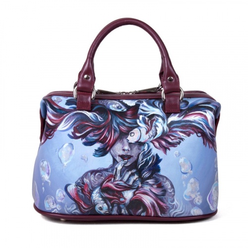 Саквояж с рисунком ручной работы "Водные глубины" — женская кожаная сумка саквояж ручной работы с рисунком и вышивкой на заказ