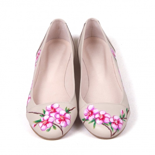 Цветные балетки "Сакура" - кожаные женские балетки ручной работы с рисунком на заказ |  Sumnizza фото 2