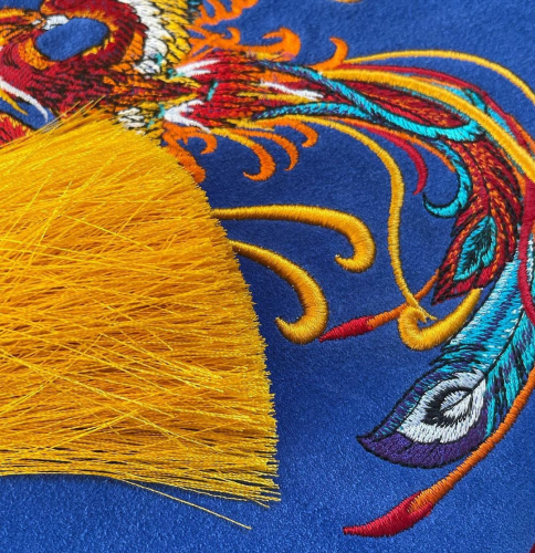 Замшевый вечерний клатч с вышивкой  "Птица Феникс" на заказ - женская кожаная сумка ручной работы с авторским рисунком фото 4