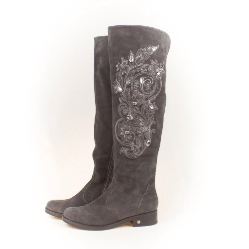 Женские сапоги-ботфорты "Вышивка с камнями" - кожаные и замшевые женские сапоги ручной работы с рисунком на заказ | Sumnizza фото 3