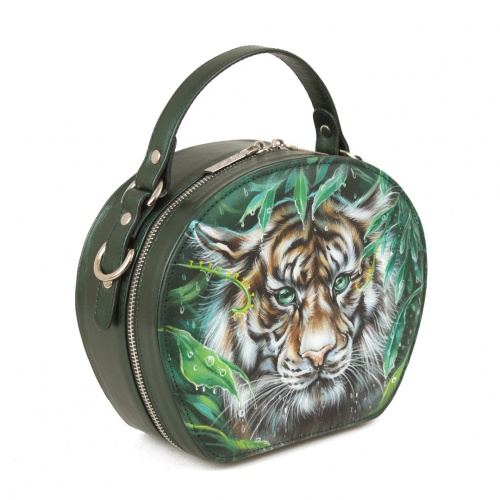 Полукруглая модная сумка "Тигрёнок" - круглая кожаная женская сумка ручной работы с рисунком |  Sumnizza фото 3