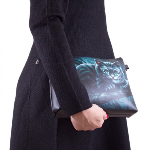 Женская кожаная сумка через плечо с рисунком ручной работы "Чешир на ветке" — кросс боди с принтом на заказ фото 6