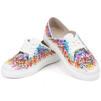 Белые кеды из кожи "Луговые цветы" - оригинальные женские кожаные и замшевые кеды и слипоны ручной работы с принтом, рисунком