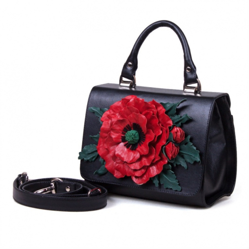 Дамская маленькая сумочка с аппликацией цветок ручной работы «Объемный мак» на заказ | Sumnizza фото 11