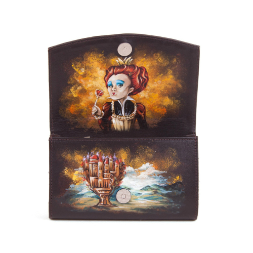 Женский кожаный кошелек на молнии с рисунком "Чешир с часами" - кожаный женский кошелек-портмоне ручной работы с рисунком на заказ |  Sumnizza фото 4