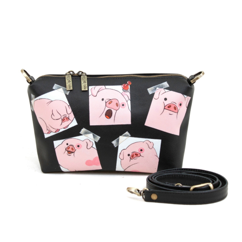 Женская сумка кросс боди с рисунком ручной работы на заказ «Розовый пятачок» — кросс боди с принтом на заказ фото 3