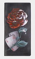Кожаный кошелек книжка черного оттенка с росписью "Роза в Зазеркалье" - ручная работа на заказ | Купить в интернет-магазине