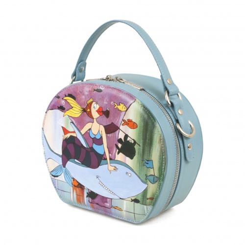 Полукруглая сумка из натуральной кожи "Морская" - круглая кожаная женская сумка ручной работы с рисунком |  Sumnizza фото 3