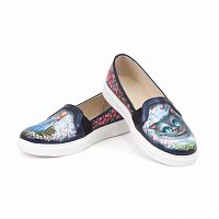 Кожаные слипоны "Алиса и Чешир" - оригинальные женские кожаные и замшевые кеды и слипоны ручной работы с принтом, рисунком