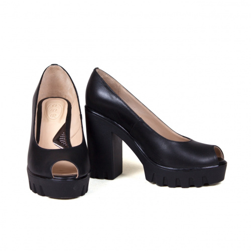 Кожаные черные туфли с открытым мыском "Ночь" фото фото 3