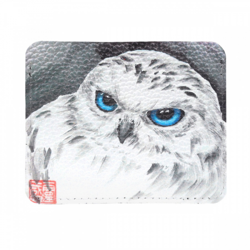 Холдер из кожи для карт и купюр с принтом "Белая сова" - кожаный женский конверт для карт, холдер ручной работы с рисунком |  Sumnizza