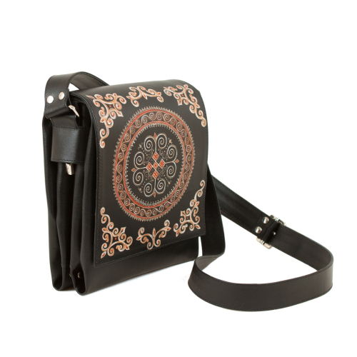 Мужская кожаная сумка через плечо с принтом ручной работы "Узор" сумка ручной работы с рисунком на заказ фото 3