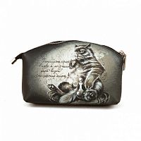 Кожаная косметичка с рисунком "Кот Бегемот" ручной работы с рисунком на заказ

