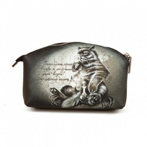 Кожаная косметичка с рисунком "Кот Бегемот" - кожаная женская косметичка ручной работы с рисунком на заказ |  Sumnizza