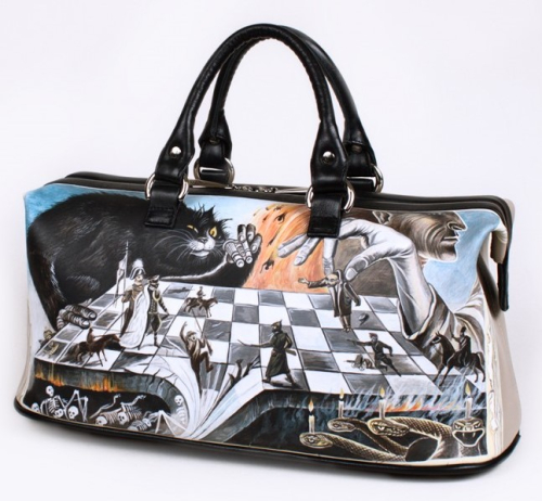 Дорожный саквояж из кожи с рисунком ручной работы "Кот Бегемот" - кожаный дорожный саквояж ручной работы с рисунком на заказ |  Sumnizza