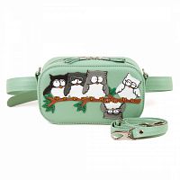 Женская кожаная сумка на плечо и на пояс с аппликацией "Совушки" — кросс боди с росписью и вышивкой на заказ