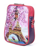 Женская кожаная сумка через плечо с рисунком ручной работы "Весна в Париже" — кросс боди с росписью и вышивкой на заказ