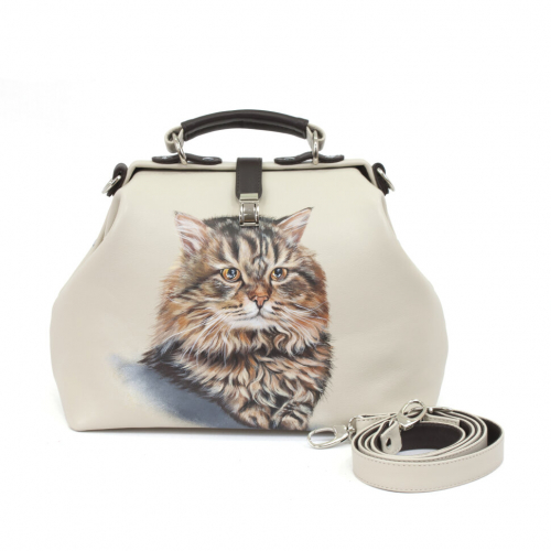 Светлый кожаный саквояж ручной работы с портретом питомца на заказ - изготовление кожаной женской сумки ручной работы с рисунком | Сумки с принтом на заказ - Sumnizza фото 2