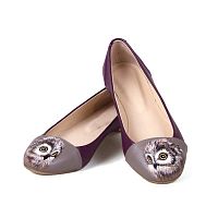 Модные балетки "Совка" — женские кожаные балетки ручной работы с рисунком и вышивкой