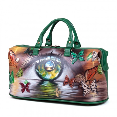 Саквояж из кожи ручной работы с рисунком "Взгляд в бесконечность" - кожаный дорожный саквояж ручной работы с рисунком на заказ |  Sumnizza фото 2