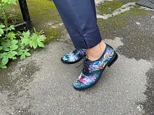 Кожаные полуботинки с ручной росписью "Чеширский кот" - оригинальные женские кожаные и замшевые ботильоны и ботинки ручной работы с принтом, рисунком