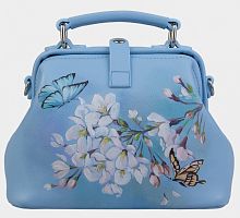 Женский маленький саквояж из кожи "Весенний сад" ручной работы с рисунком и вышивкой на заказ
