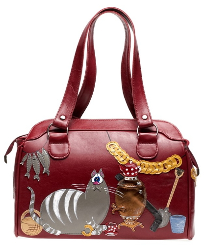 Сумка женская с аппликацией из натуральной кожи "Питерский кот" - кожаный дорожный саквояж ручной работы с рисунком на заказ |  Sumnizza