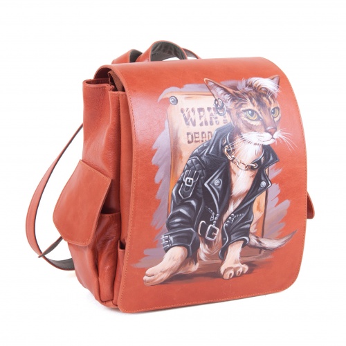 Женский городской рюкзак с росписью "Кот-бандит" - кожаный рюкзак ручной работы с оригинальным рисунком на заказ |  Sumnizza фото 3