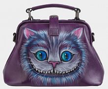 Женская сумка-саквояж с рисунком "Улыбка Чешира" ручной работы с рисунком и вышивкой на заказ
