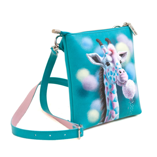 Прямоугольная сумка кросс боди из натуральной кожи с рисунком ручной работы на заказ "Жирафик" — кросс боди с принтом на заказ фото 4