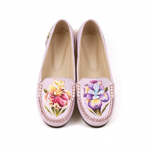 Комплект мокасины, рюкзак и косметичка "Ирисы" - кожаный женский набор рюкзак и ботинки ручной работы с рисунком |  Sumnizza фото 8