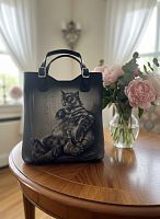 Вертикальная сумка шоппер с рисунком ручной работы "Кот Бегемот" - ручной работы на заказ