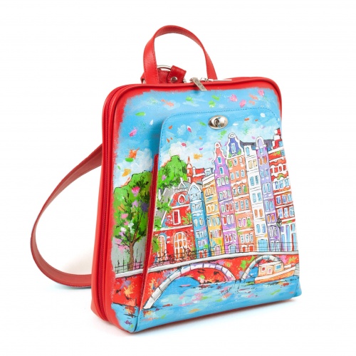 Рюкзак с широкими лямками и росписью "Весёлый городок" ручной работы с рисунком и вышивкой на заказ - Sumnizza фото 2