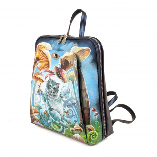 Рюкзак городской женский ручной работы с росписью "Чешир в грибах" ручной работы с рисунком и вышивкой на заказ - Sumnizza фото 3