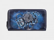 Кожаный кошелек под документы и для телефона с рисунком Чеширского кота ручной работы | Купить в интернет-магазине