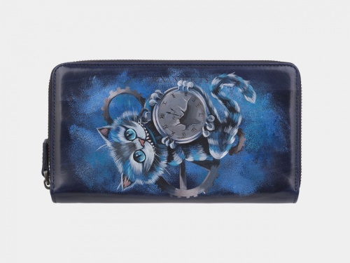 Кожаный кошелек под документы и для телефона с рисунком Чеширского кота ручной работы - кожаный женский кошелек-портмоне ручной работы с рисунком на заказ |  Sumnizza