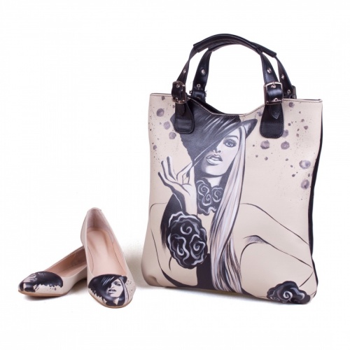 Комплект балетки и женский шоппер "Кокетка" - кожаный женский набор рюкзак и ботинки ручной работы с рисунком |  Sumnizza