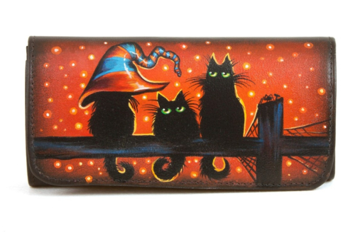 Кожаный женский кошелек с рисунком ручной работы "Три кота" - кожаный женский кошелек-портмоне ручной работы с рисунком на заказ |  Sumnizza
